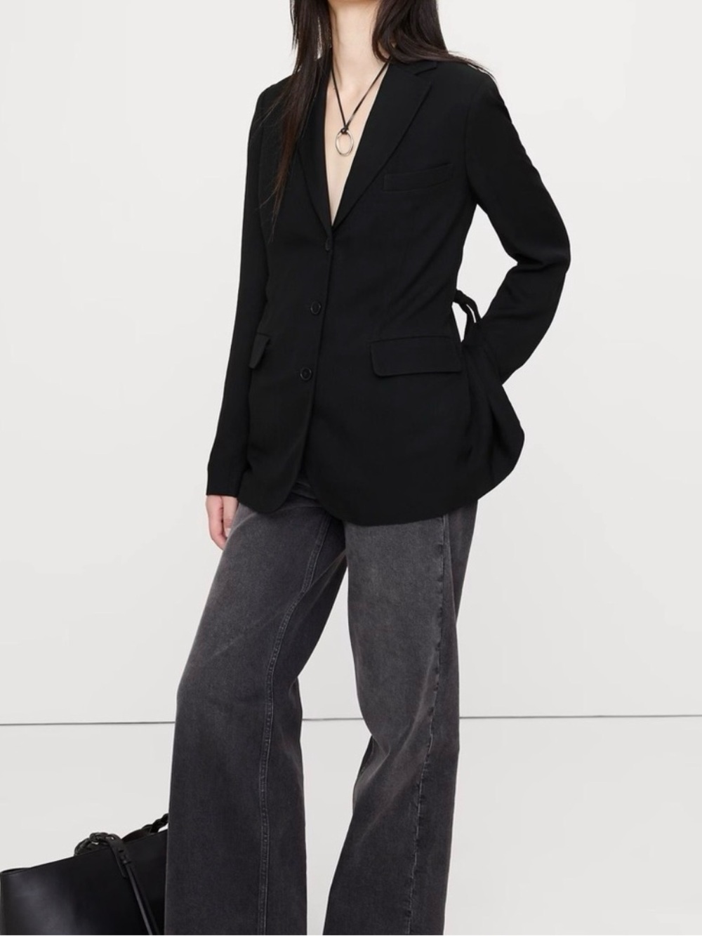 Banana Republic Black Drapey Twill Boyfriend Blazer